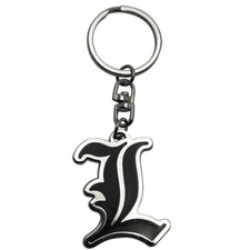Image of OFFICIAL DEATH NOTE L SYMBOL METAL KEYRING KEY CHAIN RING NEW ABY