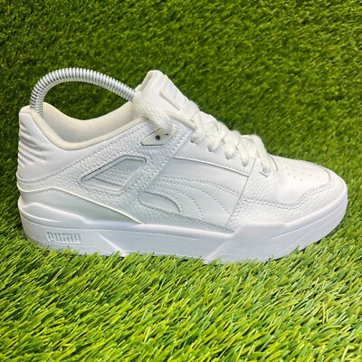 Puma Slipstream Boys Size 7Y Triple White Athletic Leather Shoes Sneakers