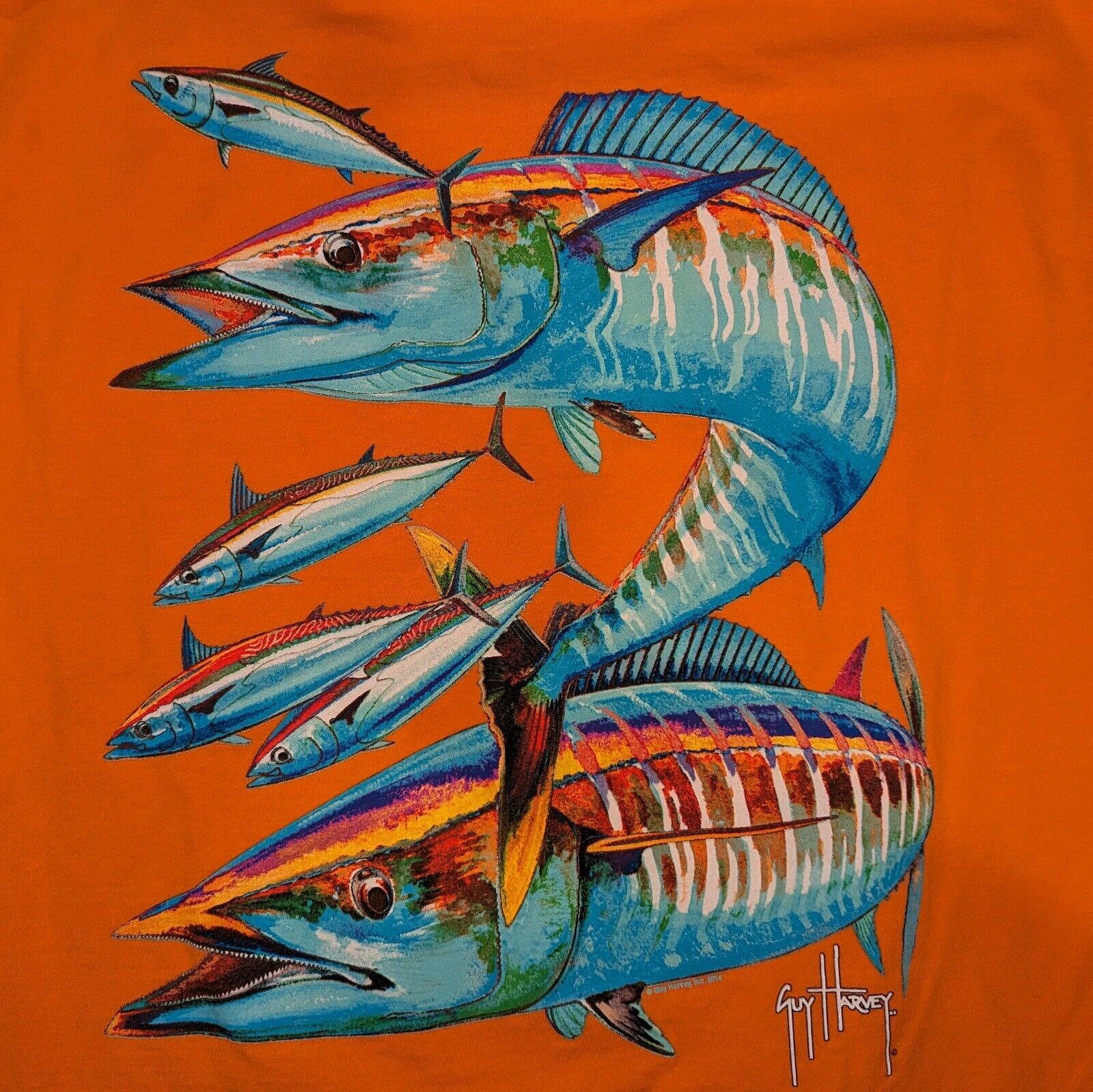 Guy Harvey Orange T Shirt Adult Large Wahoo Fish … - image 5