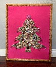Vintage Large Framed Christmas Tree Costume Jewelry Art Collage Light Up 24"x30"