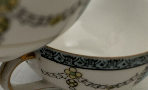 Noritake Fine China Tea Cups Gold Rim Art Deco Japan Rare Pattern Vintage Blue - Picture 3 of 12