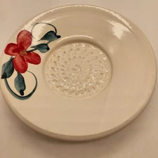 Contemporary Pottery Hand Made Garlic Grater/ Zester Plate Flowers Made In USA