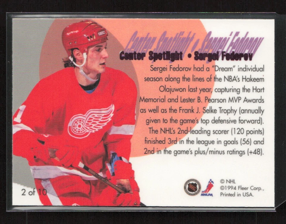 1994-95 Flair Center Spotlight #2 Sergei Fedorov Detroit Red Wings - Image 2 of 2