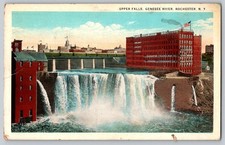 1929 Upper Falls Genesee River Rochester NY Folding box warehouse Postcard