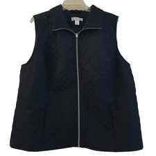 CJ Banks Black Quilted Vest Womens Size 1X Lightweight Pockets Zip Layer Travel 