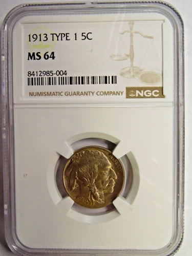 NGC MS 64 1913 Type 1 Buffalo Nickel