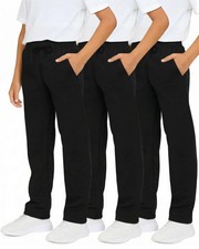 3 Pack: Boys' Cotton Fleece Sweatpants - Open Bottom Athletic Pants with Pock...