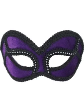 Deluxe Costume Purple And Black Venetian Carnival Mask With Rhinestones