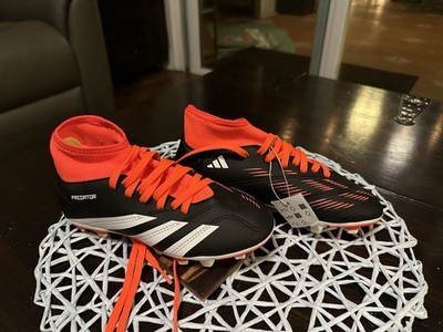 Adidas Predator Kids Size 1.5 Club Sock Flexible Ground Soccer Cleats Blk/Orange