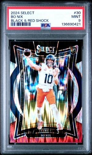 0421 Bo Nix 2024 Panini Select #30 Black and Red Prizm Shock Concourse RC PSA 9
