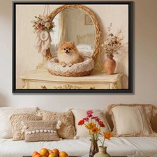Oil Painting Dog Pomeranian Canvas Print Living Room Decor Rustic Pet Artwork