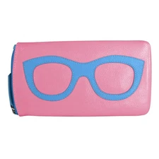 ILI New York Leather Eyeglass Case Zip Glasses Wallet Flamingo Pink Aqua Blue NW