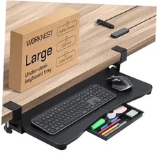 Keyboard Tray | Under Desk Keyboard Tray Slide Out w/ Adjustable C-Clamps for 