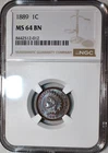NGC MS-64 BN 1889 Indian Head Cent, Attractively Toned specimen.