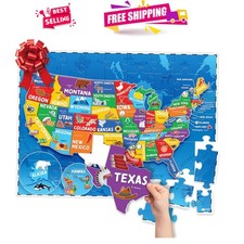 Colorful USA Map Puzzle for Kids 4-6 - 70 Durable Pieces for Critical Thinking