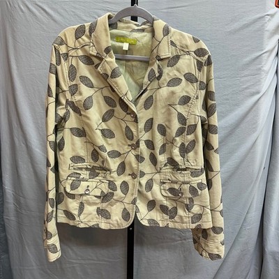 Sigrid Olsen Corduroy Leaf Print Blazer Jacket Womens Size 10 Cottagecore