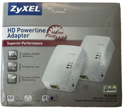 ZyXEL PLA5205 600Mbs Powerline Ethernet  Adapter Kit  Pair NEW Open Box Complete