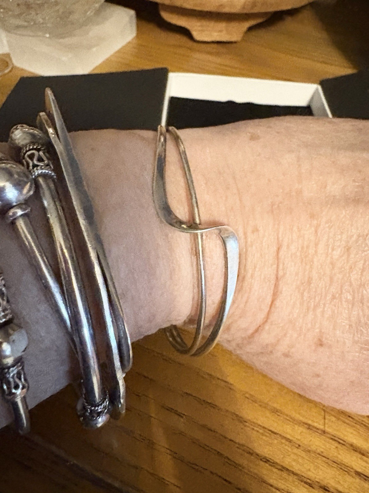 925 Solid Sterling Silver Modernist Wave Bangle B… - image 4