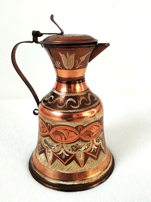 Vintage geätzte massive Kupfer Kaffeekanne Dallah Naher Osten Islamisch Ewer 16 cm