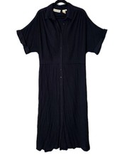 Vtg Together! Maxi Shirt Dress Black 90s Crinkle Resort Grunge Festival Flowy 18