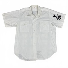 VINTAGE 80S USN NAVY US MILITARY SHORT SLEEVE SHIRT WHITE BUTTON UP MENS 16.5 L