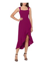 XSCAPE Womens Stretch Zippered Sleeveless Square Neck Short Party Hi-Lo Dress