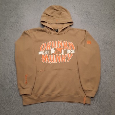 VINTAGE Drunkn Munky Hoodie Men 2XL XXL Brown Sweatshirt Pullover Oversized Y2K