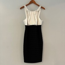 Xscape Cocktail Dress 10 Colorblock Tiered Bandage Satin Formal LBD Wedding Chic