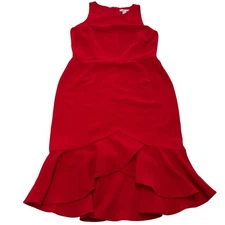 London Times Dress Womens Size 10 Red Sleeveless Ruffle Tulip Hem