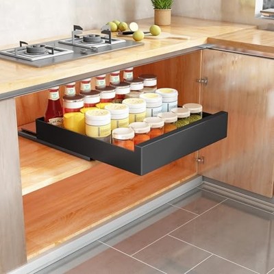SAYZH Ausziehbarer Schrank Organizer, Ausziehbare Schublade Aufbewahrung Regale für Küche