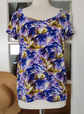 Jones New York T-shirt ruffle trim neck cap sleeve XL cotton/spandex