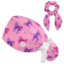 Colored Butterfly Scrub Cap Adjustable Working Button Bouffant Hair Scrunchy