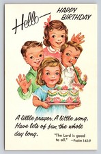 Warner J1512 Christian Art Line Birthday Postcard Made in USA