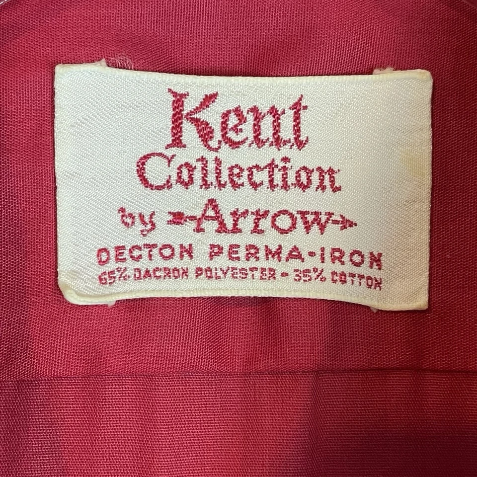 Camisa Vintage Años 70 Colección Kent By Arrow Para Hombre 16/33 Rojo Disco Cuello Daga Foto 4 de 4