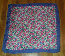Vintage Blue Pink Floral 100 Silk Square Scarf 25"