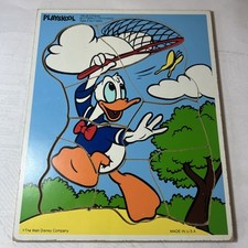 Vintage Playskool Walt Disney Donald Duck Wooden Puzzle 9 Pc Butterfly 190-28