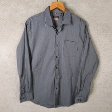 Van Heusen Shirt Mens Large Black Check Traveler Button Down Cotton Blend Casual