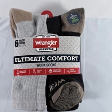 Wrangler Workwear Ultimate Comfort Men Crew Work Socks 6 Pack Grey Black 6-12
