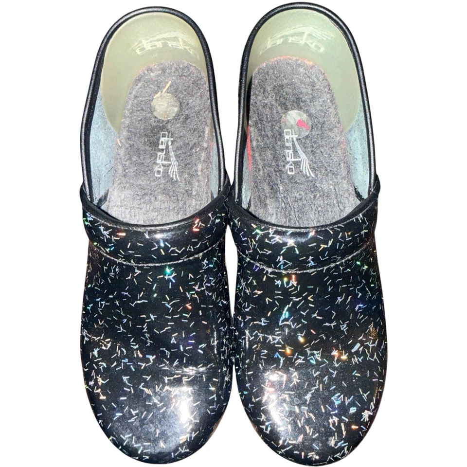 Dansko XP 2.0 Patent Leather Silver Flecks Black Clog Women's EUR 39 US 8.5-9 - Image 3 of 4