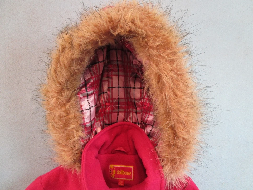 GIRL PINK WOOL BLEND QUILT LINED HOODED JACKET by DOLLHOUSE small sz 4 EUC - Image 3 of 4