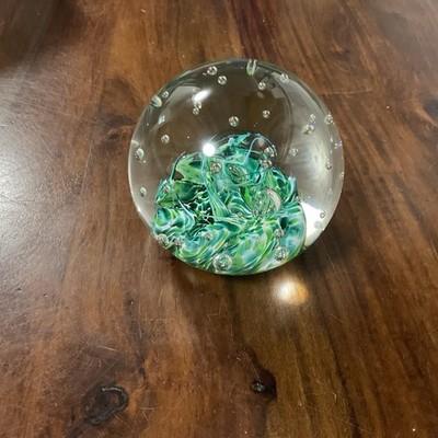Selkirk Glass Paperweight Vintage / Tear Shape Green Spiral Glass LOT of 2