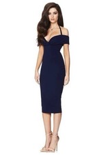NOOKIE ATHENA OFF SHOULDER MIDI DRESS NAVY, S