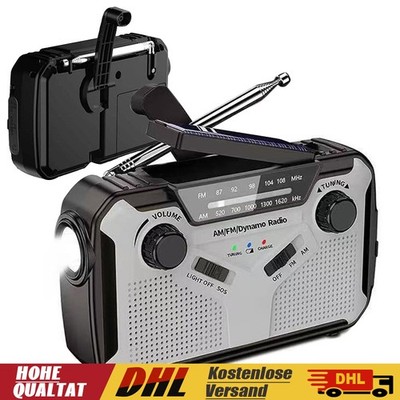 Notfallradio Solar Kurbelradio AM/FM 2500mAh Powerbank USB Camping Dynamo NEU