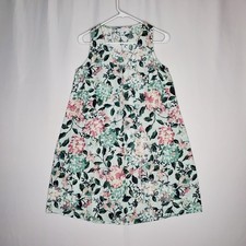 J Jill Linen Dress Petite XS Mint Floral Sleeveless Pocket V-Neck Coastal