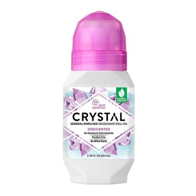 CRYSTAL Mineral Deodorant Roll-On Unscented Body 1 Pack (2.25 Fl Oz), WHITE