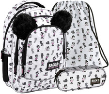 3TEILE Schulrucksack Minnie Mouse mit Plüsch-Ohren rucksack für Mädchen 3Fächer