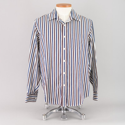 Y2K Gap Striped Button Down Shirt, Blue & Brown Classic Fit, Men's Large