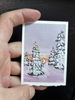 Alpenglow Winter Sunset Pines ACEO Original Gouache Snow Landscape — photo 2