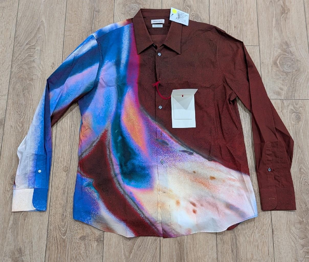 $1150 Mens Alexander McQueen Graphic Cotton LS Button Up Shirt Garnet 17.5