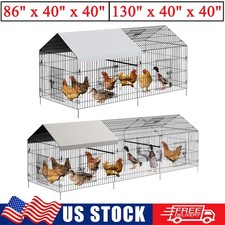 86"/130" Metal Chicken Coop Walk-in Poultry Cage Pet House w/ Chicken Run Cover